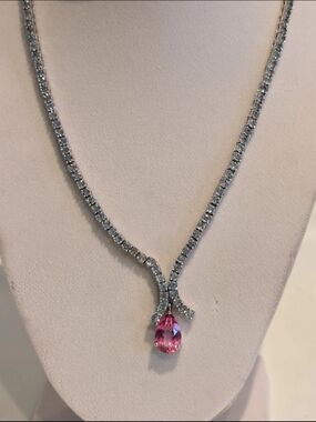 Made In Italy .925 Sterling Silver Rhodium Plated Necklace, Cubic Zirconia Stone